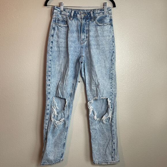 American Eagle Jeans Women Size 4 Rigid Light Wash Distressed Denim High Waist - Picture 1 of 8